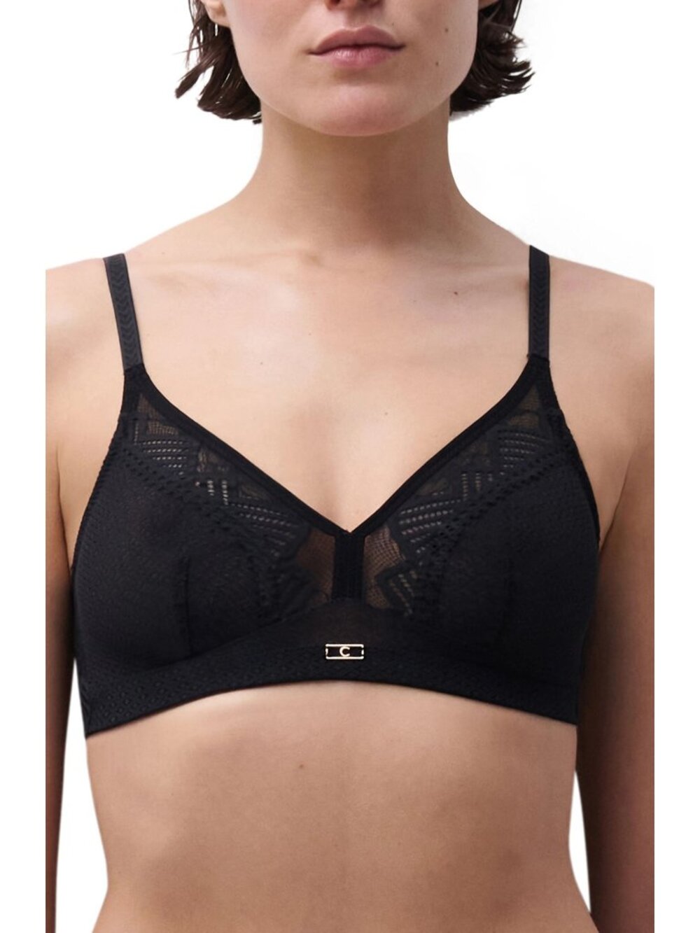 🆕CHANTELLE Origins Full Support Lace Wireless Bra 34DDD Black #13XP0